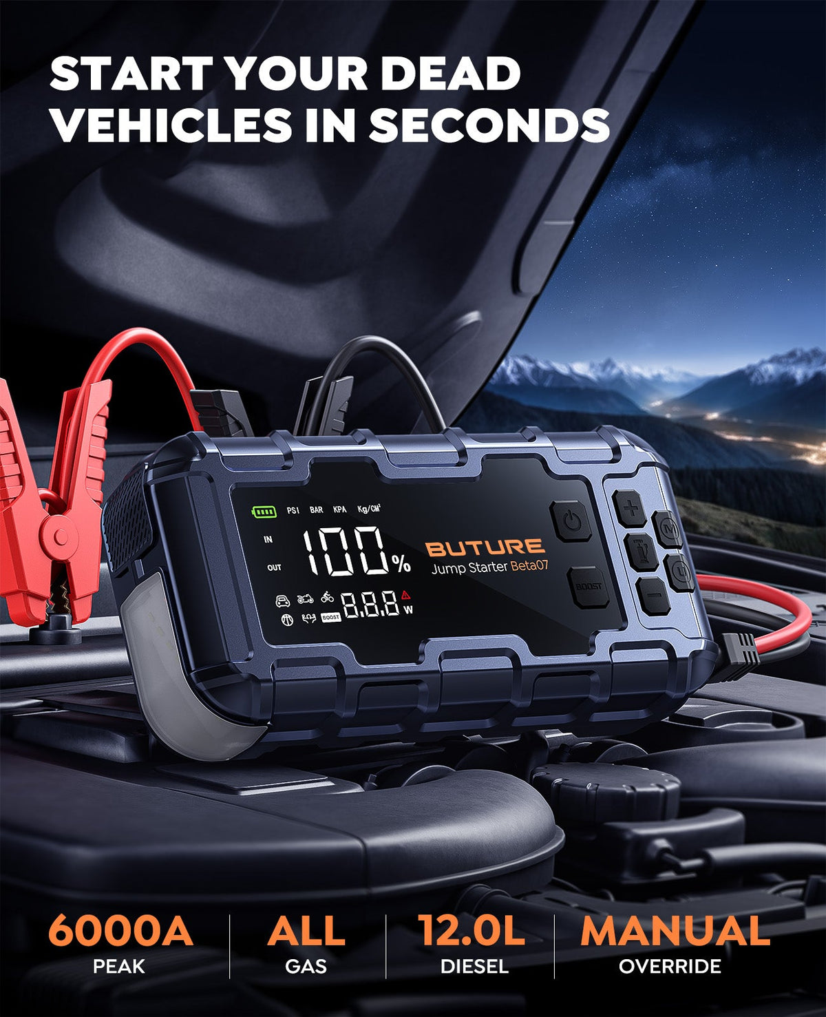 【Top-Rated】Buture Beta07 Car Jump Starter 6000A丨160PSI Smart Inflating, PD45W Fast Charge